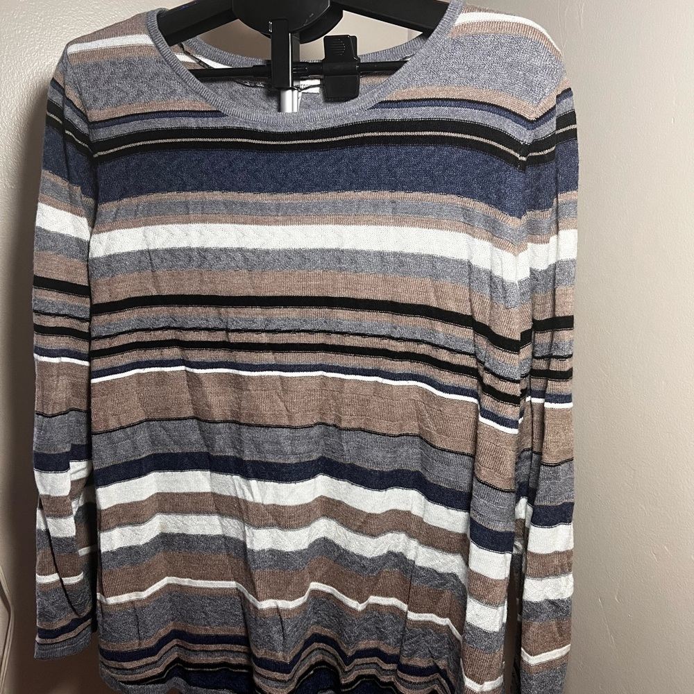 Croft & Barrow Women's Striped Sweater in Blue, Brown, and White